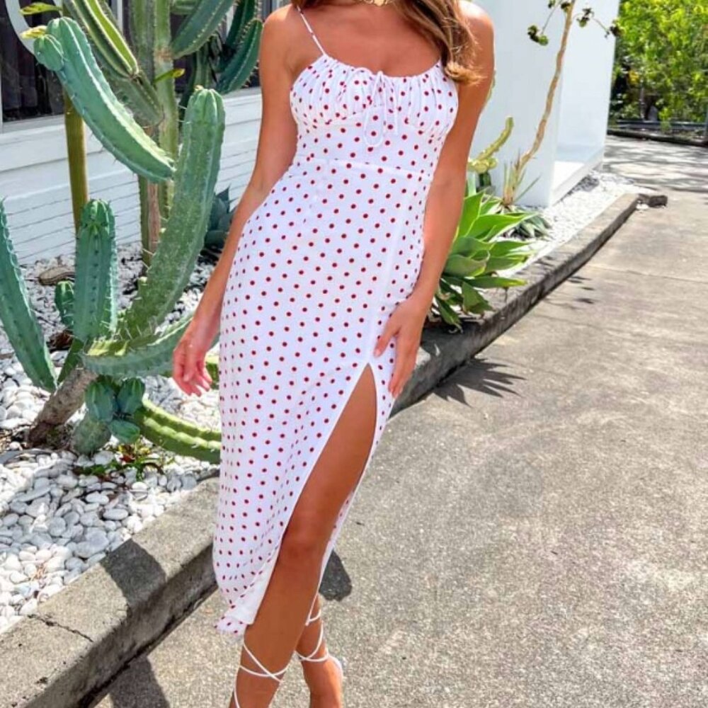 Beginning Boutique Paloma Red Spot Midi Dress